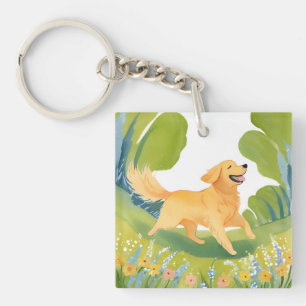 Porte-clés Golden Retriever heureux   Aquarelle de chien