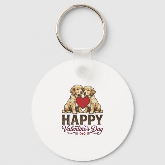 Porte-clés Golden Retriever Joyeuse Saint-Valentin (Recto)