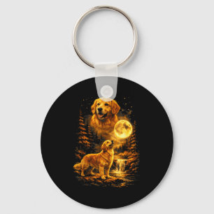 Porte-clés Golden Retriever Nuit au Clair de Lune Art Chien H