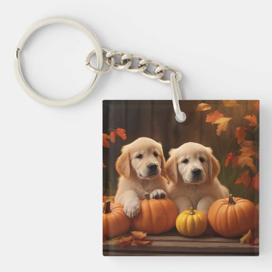 Porte-clés Golden Retriever Puppy Automne Citrouille de plais (Devant)