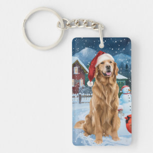 Porte-clés Golden Retriever Winter Wonderland Noël Joie