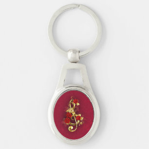 Porte-clés Golden Treble Clef avec fleurs Roses