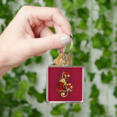 Porte-clés Golden Treble Clef avec fleurs Roses (main)