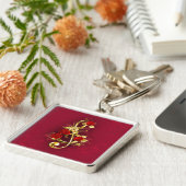 Porte-clés Golden Treble Clef avec fleurs Roses (Côté)