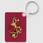 Porte-clés Golden Treble Clef avec fleurs Roses (Verso)