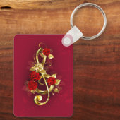 Porte-clés Golden Treble Clef avec fleurs Roses (Verso)
