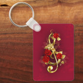 Porte-clés Golden Treble Clef avec fleurs Roses (Recto)