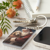 Porte-clés Goldendoodle avec Noël Festif du Père Noël (Devant droit)