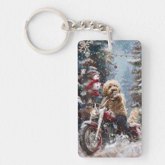Porte-clés Goldendoodle Chien équitation Moto Noël (Devant)
