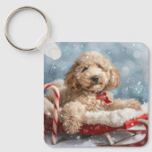 Porte-clés Goldendoodle Chien Festif de Noël (Recto)