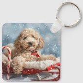 Porte-clés Goldendoodle Chien Festif de Noël (Dos)