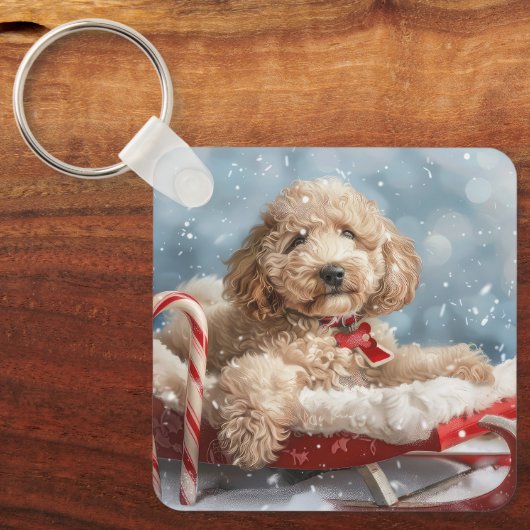 Porte-clés Goldendoodle Chien Noël Festif (Recto)