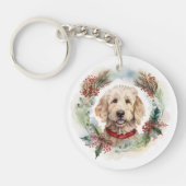 Porte-clés Goldendoodle Christmas Wreath Festive Pup (Devant)