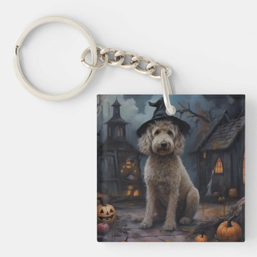 Porte-clés Goldendoodle Citrouilles Halloween Effrayant (Devant)
