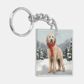 Porte-clés Goldendoodle dans la neige à Noël (Devant gauche)