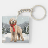 Porte-clés Goldendoodle dans la neige à Noël (Dos)