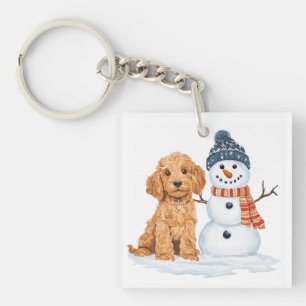 Porte-clés Goldendoodle d'hiver Chien Bonhomme de neige migno