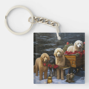 Porte-clés Goldendoodle enneigé Luge Décor de Noël