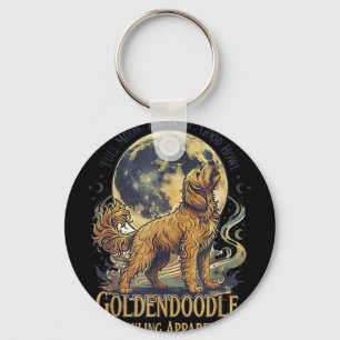 Porte-clés Goldendoodle hurlant à la lune art de chien vintag