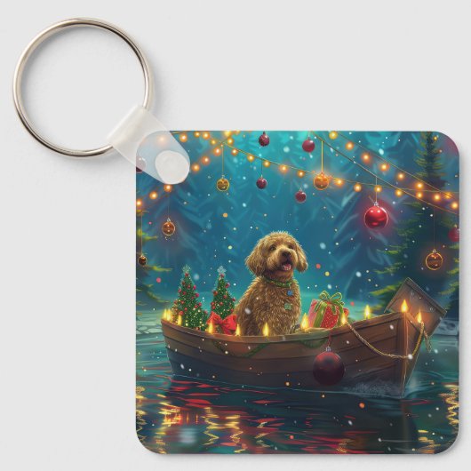 Porte-clés Goldendoodle Noël Festive Voyage (Recto)