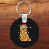 Porte-clés Goldendoodle Noël Santa Hat Fairy Lumières (Recto)