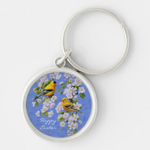 Porte-clés Goldfinch Birds and Flowers Blue