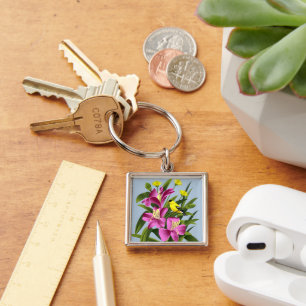 Porte-clés Goldfinch et fleurs