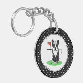 Porte-clés Golf Boston Terrier Chien (noir) mignon (Devant gauche)