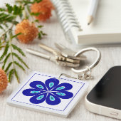 Porte-clés Good Vibes customisé, Amulet de l'oeil floral bleu (Devant Droit)