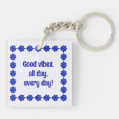 Porte-clés Good Vibes customisé, Amulet de l'oeil floral bleu (Dos)