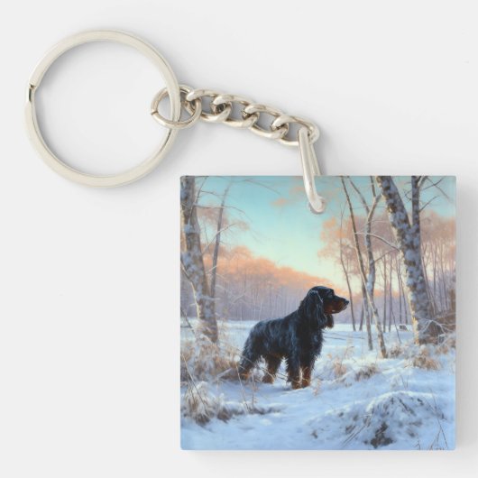 Porte-clés Gordon Setter Vive la neige Noël (Devant)