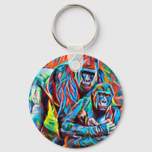 Porte-clés Gorilla Ape Famille Animaux Abstraits Faune Art