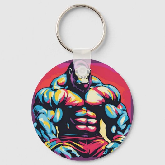 Porte-clés Gorilla Bodybuilder Lifter Pop Art Dessin (Recto)