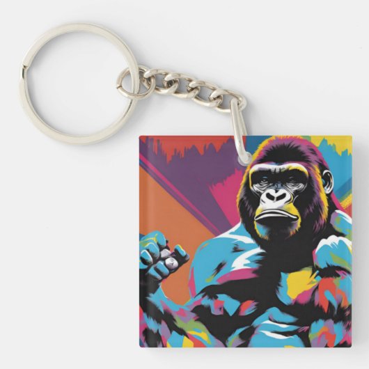 Porte-clés Gorilla Bodybuilder Poids Lifter Pop Art Cartoon (Devant)