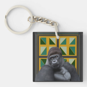 Porte-clés Gorille de Silverback Jaune et vert géométrique
