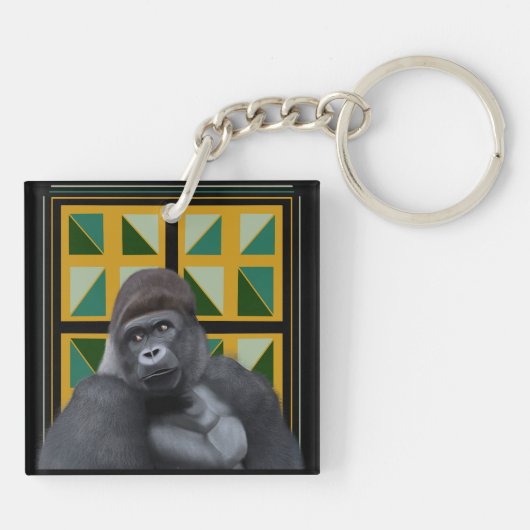 Porte-clés Gorille de Silverback Jaune et vert géométrique (Dos)