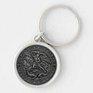 Porte-clés Gothique chrétien Saint-Michel Archange Gris métal