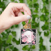 Porte-clés Gothique crâne rose avec Rose (main)