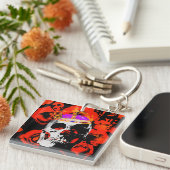 Porte-clés Gothique Crâne Roses rouges (Devant Droit)