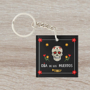 Porte-clés Gothique noir Dia de los Muertos Sugar Skull Fleur