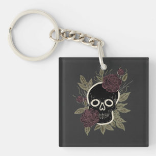 Porte-clés Gothique personnalisé Crâne et Roses Art floral so