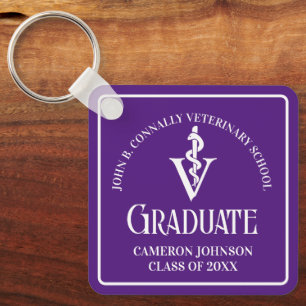 Porte-clés Graduation à l'école vétérinaire pourpre personnal