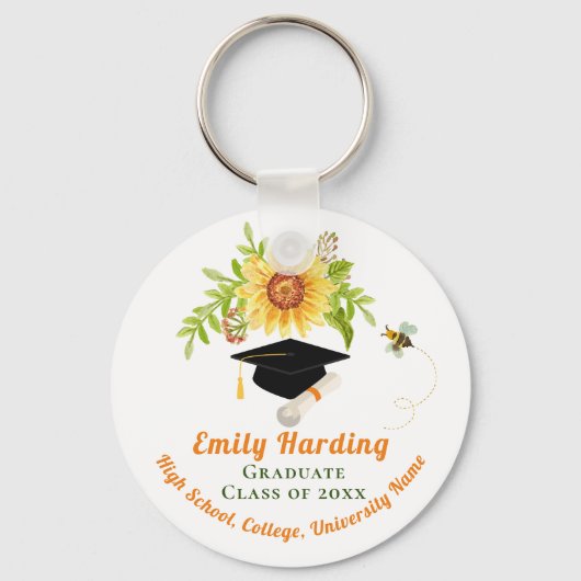 Porte-clés Graduation Félicitation Classe de fleurs florales (Recto)