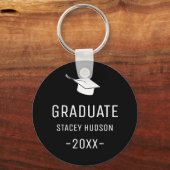 Porte-clés Graduation simple moderne en noir et blanc (Recto)