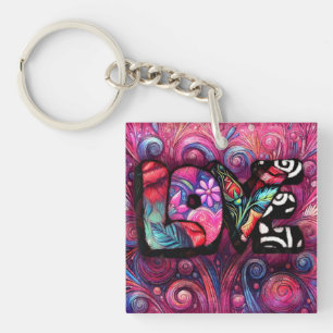 Porte-clés Graffiti Abstrait Love Word Valentine Floral Rose