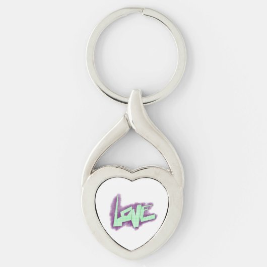 Porte-clés graffiti d'amour violet vert menthe typographie po (Devant)