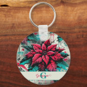 Porte-clés Graffiti floral personnalisé Grungy Poinsettia (Recto)