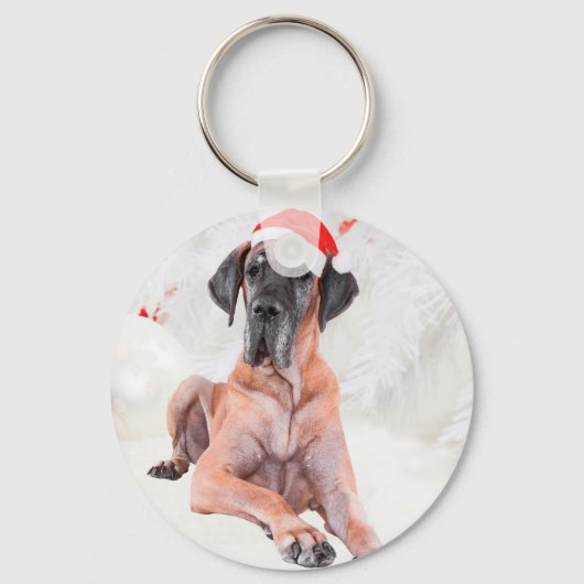 Porte-clés Grand chien Danse Casquette Joyeux Noël (Recto)