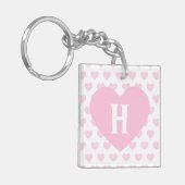 Porte-clés Grand coeur rose-clair - monogramme (Devant gauche)