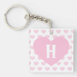 Porte-clés Grand coeur rose-clair - monogramme